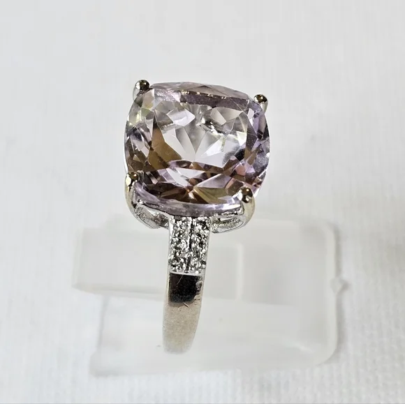 Genuine Rose De France Amethyst & White Topaz Sterling Silver Ring Size 6 - Picture 5 of 11